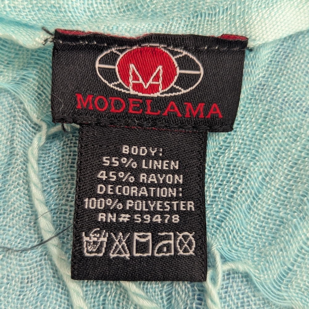Modelama Blue Ombre Diamond Pattern Linen Blend Scarf Wrap 27x82 EUC - Picture 5 of 6